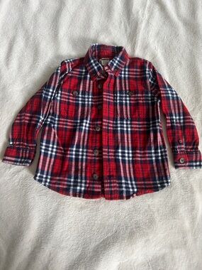 Duluth Trading Co Red and Navy Plaid Button-Down Shirt - Kids